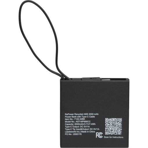 Recycled ABS 2000 mAh Power Bank with Type-C Cable-6